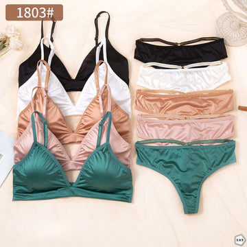 Pack Of 3 Silk High Quality Adjustable Straps With Back Hook Bralette With T-Panty Set