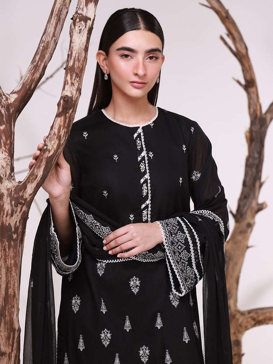1 & Get 1 Free - MONOCHROME EMBROIDERED LAWN SILK SUIT