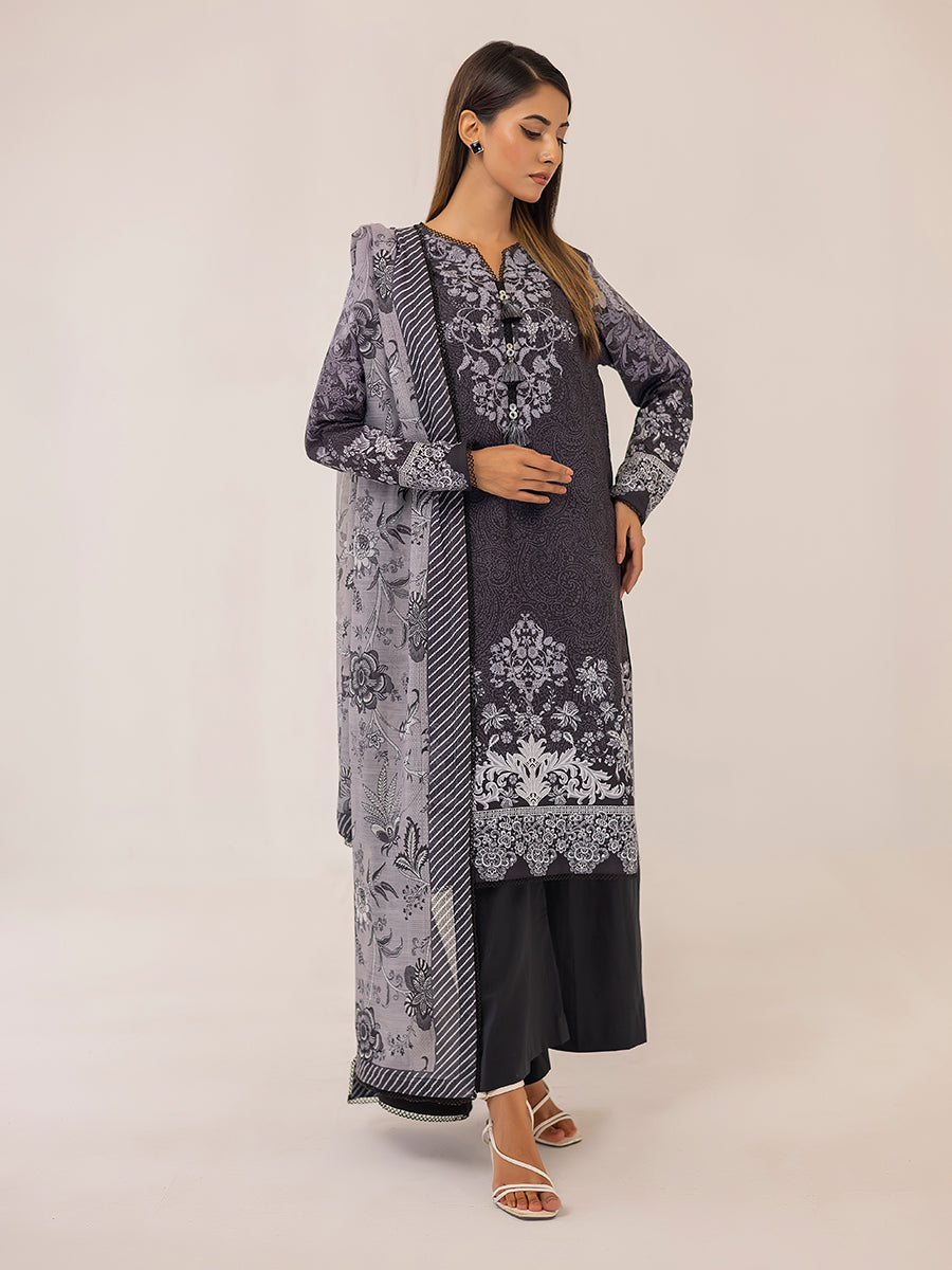 1 & Get 1 Free - MONOCHROME DIGITAL PRINTED LAWN SILK SUIT