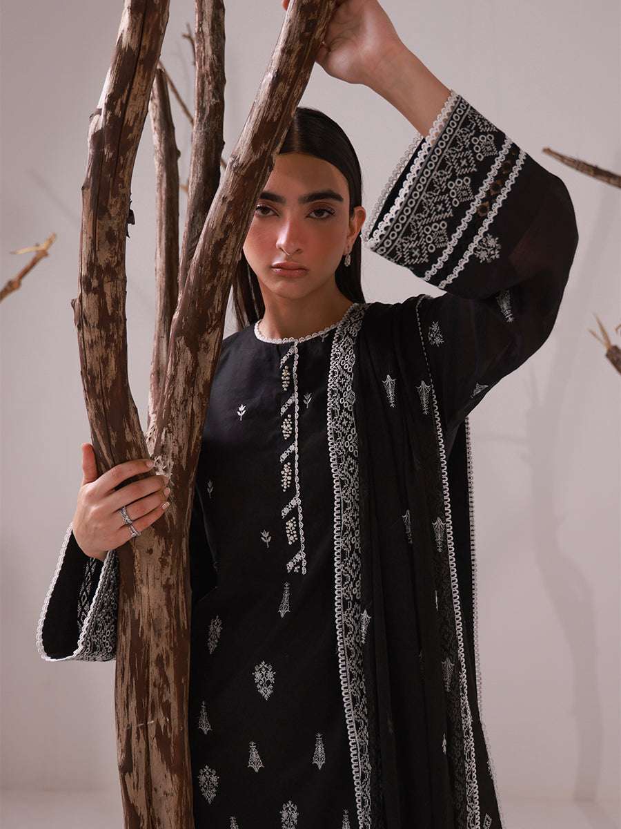 1 & Get 1 Free - MONOCHROME EMBROIDERED LAWN SILK SUIT