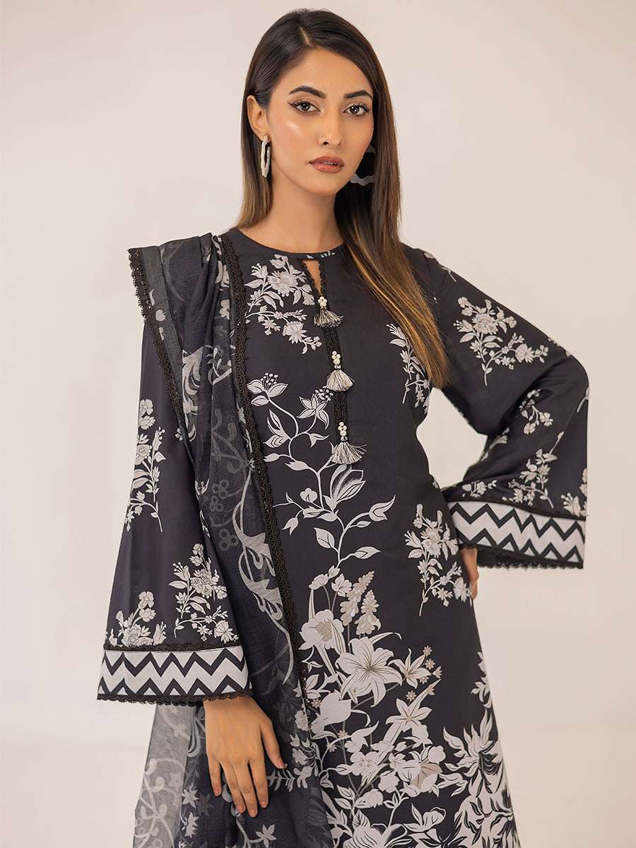 1 & Get 1 Free - MONOCHROME DIGITAL PRINTED LAWN SILK SUIT