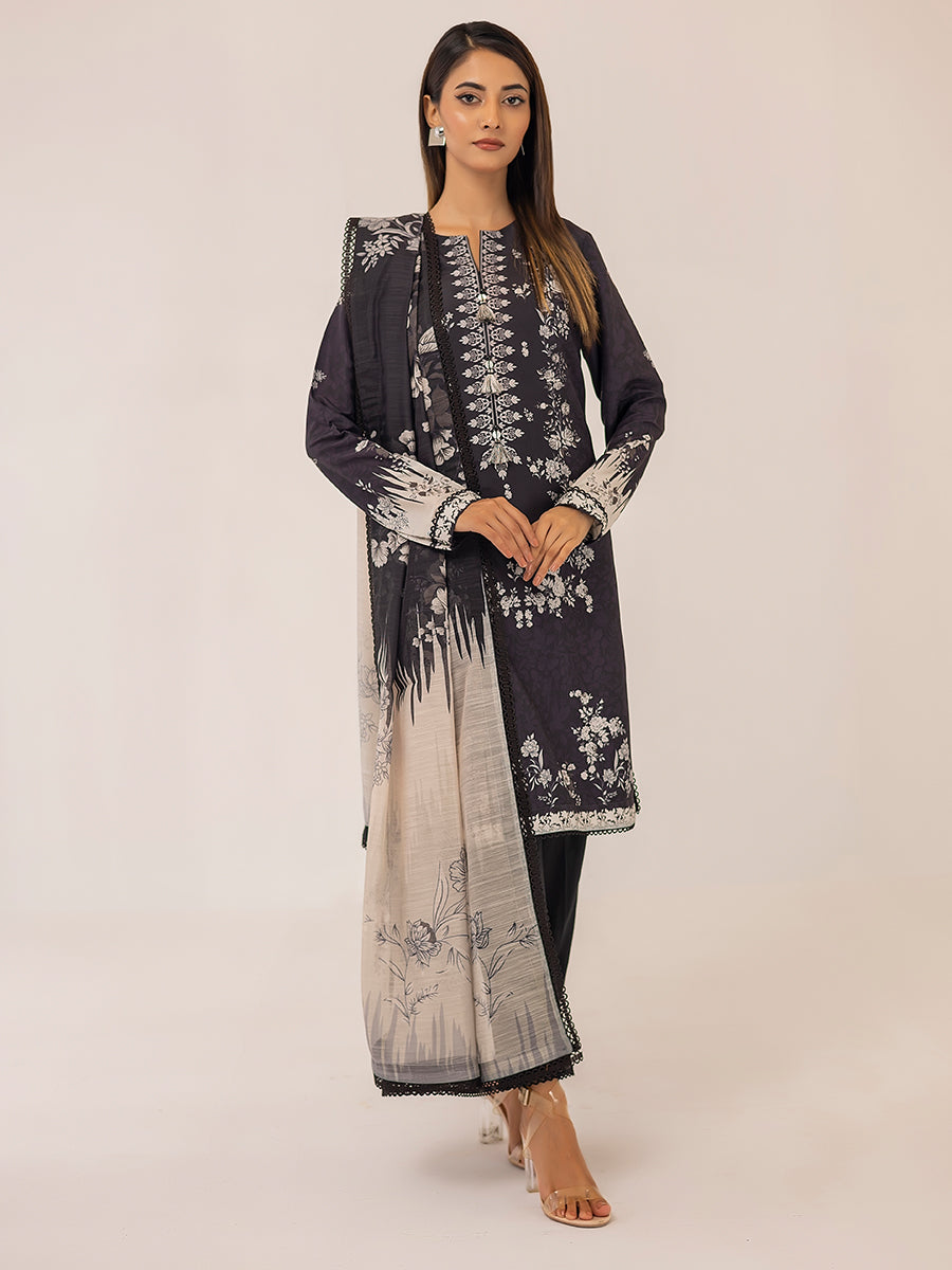 1 & Get 1 Free - MONOCHROME DIGITAL PRINTED LAWN SILK SUIT
