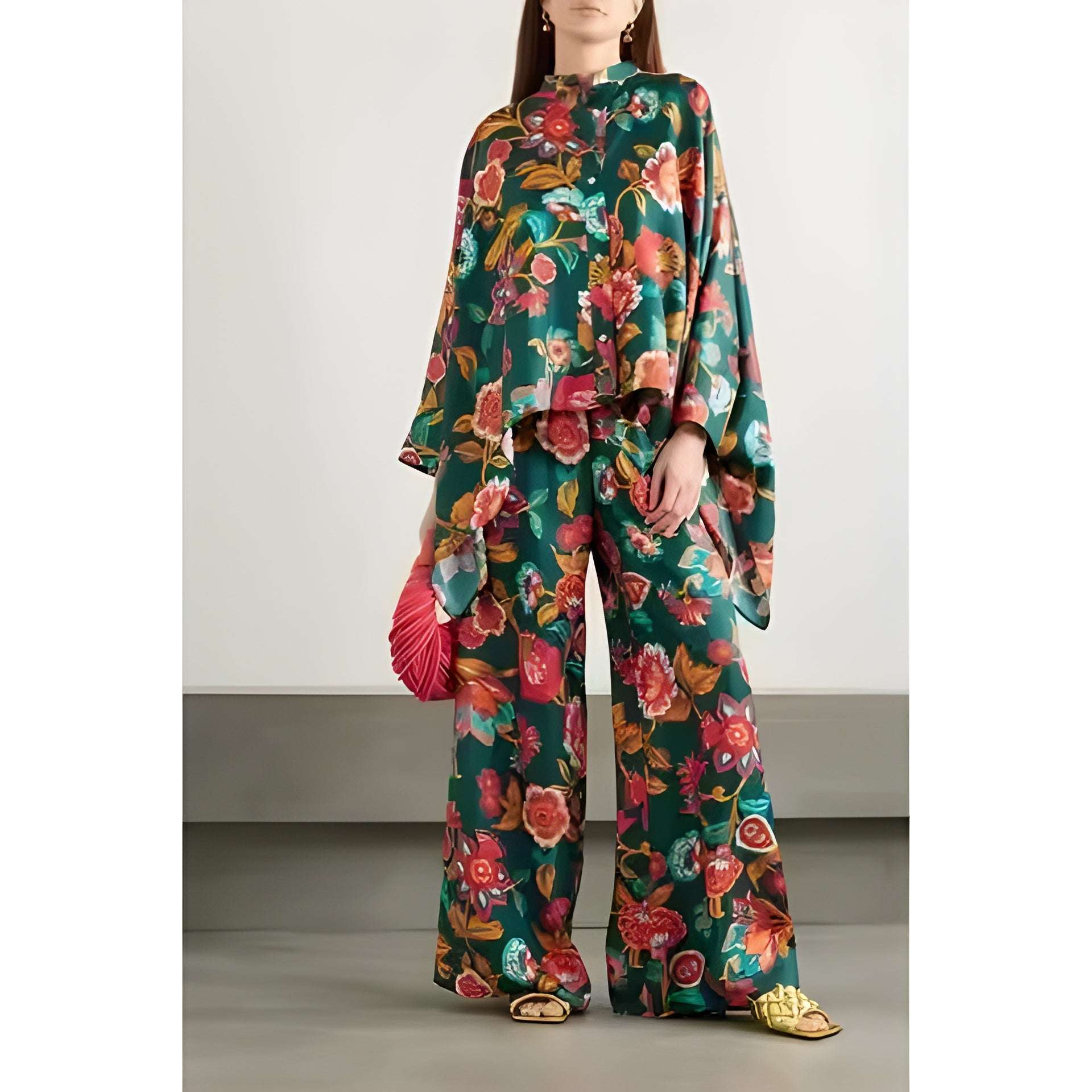 Buy 1 Get 1 Free - Chic Casual Floral Print Coord Two-Piece Set with Pants | Western Style Cotton Summer Suit 76382 (40% Off Super Summer Sale!)