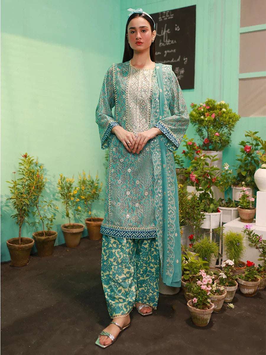 1 & Get 1 Free - SKY BLOOM - LUXURY LAWN EMBROIDERED SUIT