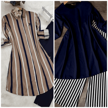 Chic Pack of 2 Women's Casual Summer Suit Set – Premium Stitched Kurti & Trousers | 50% Off Summer Sale | Item No. 986497