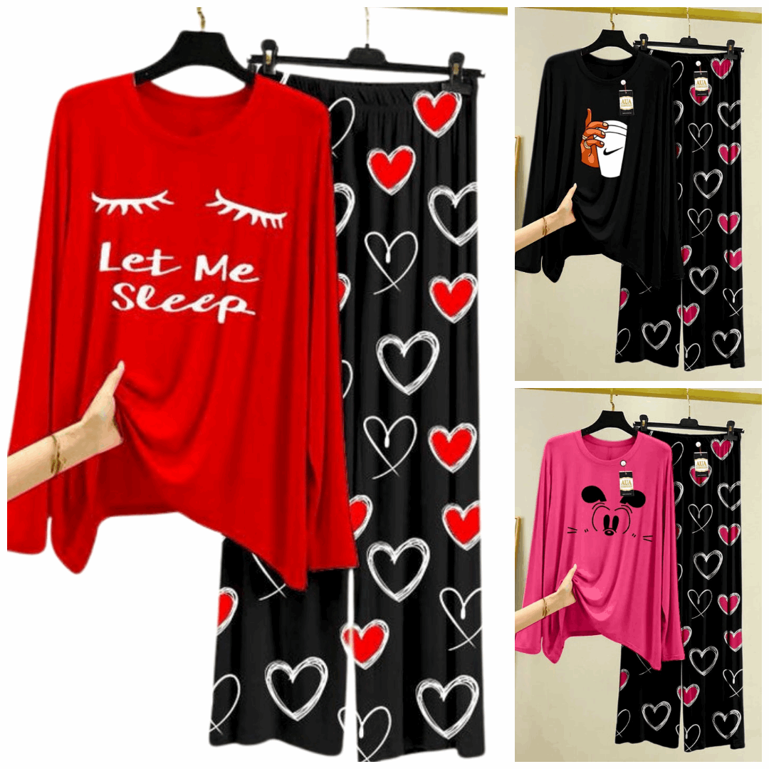 Pack of 3 Women’s Summer Loungewear Sets – Printed T-Shirts & Trousers Women's Summer Suit 882