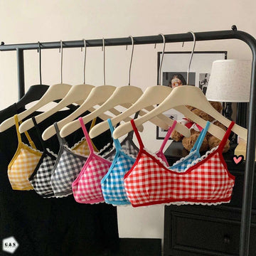 Pack Of 3 Pure Cotton Chequered Printed Bralette