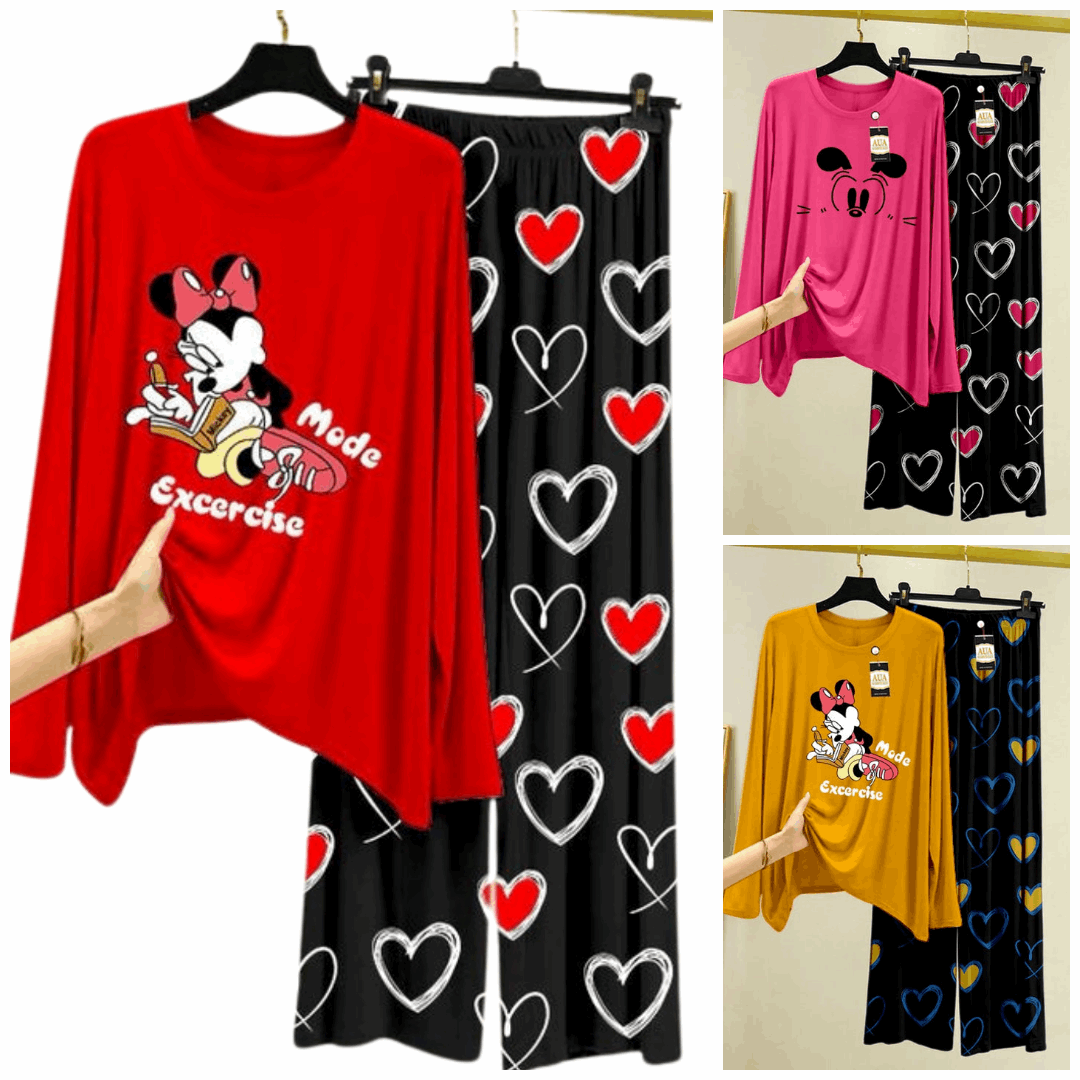 Pack of 3 Women’s Summer Loungewear Sets – Printed T-Shirts & Trousers Women's Summer Suit 883