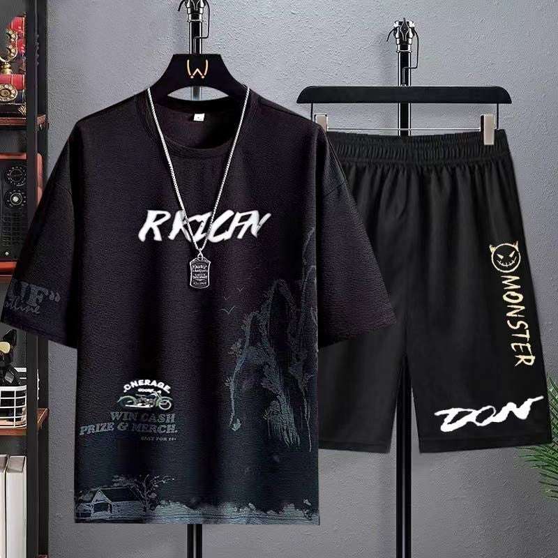 Buy 1 Get 1 Free Men's Summer Set Casual Sports Suit Tracksuit - Short Sleeves T-Shirt  887