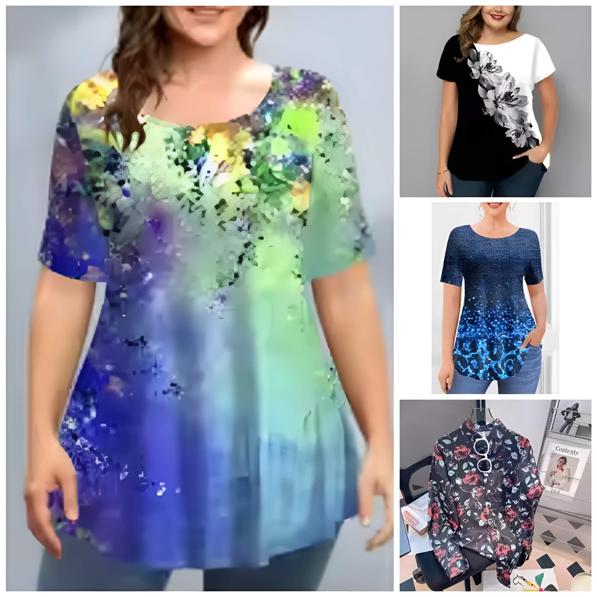 Pack of 4 Trendy Summer T-Shirts for Women – Floral & Graphic Prints | Breathable, Stylish, and Comfortable - 1036