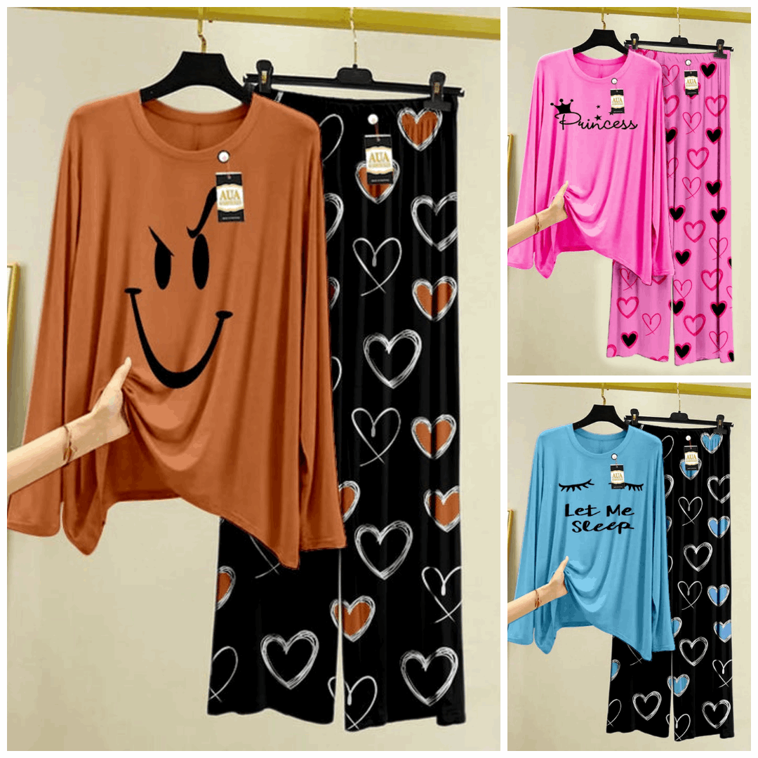 Pack of 3 Women’s Summer Loungewear Sets – Printed T-Shirts & Trousers Women's Summer Suit 886