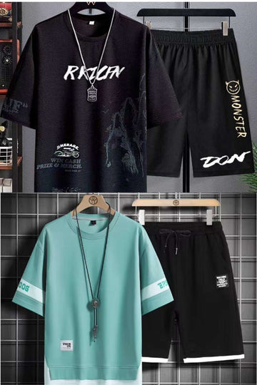 Buy 1 Get 1 Free Men's Summer Set Casual Sports Suit Tracksuit - Short Sleeves T-Shirt  878