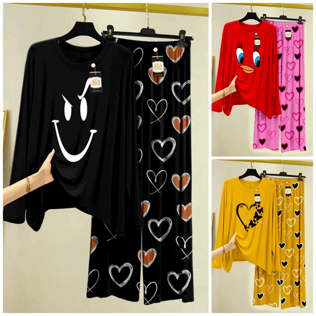 Pack of 3 Women’s Summer Loungewear Sets – Printed T-Shirts & Trousers Women's Summer Suit 887