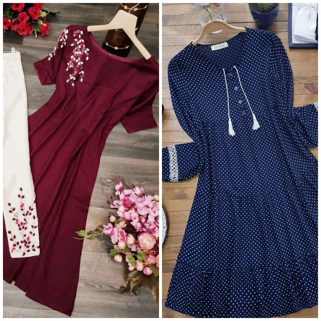 Chic Pack of 2 Women's Casual Summer Suit Set – Premium Stitched Kurti & Trousers | 50% Off Summer Sale | Item No. 986502