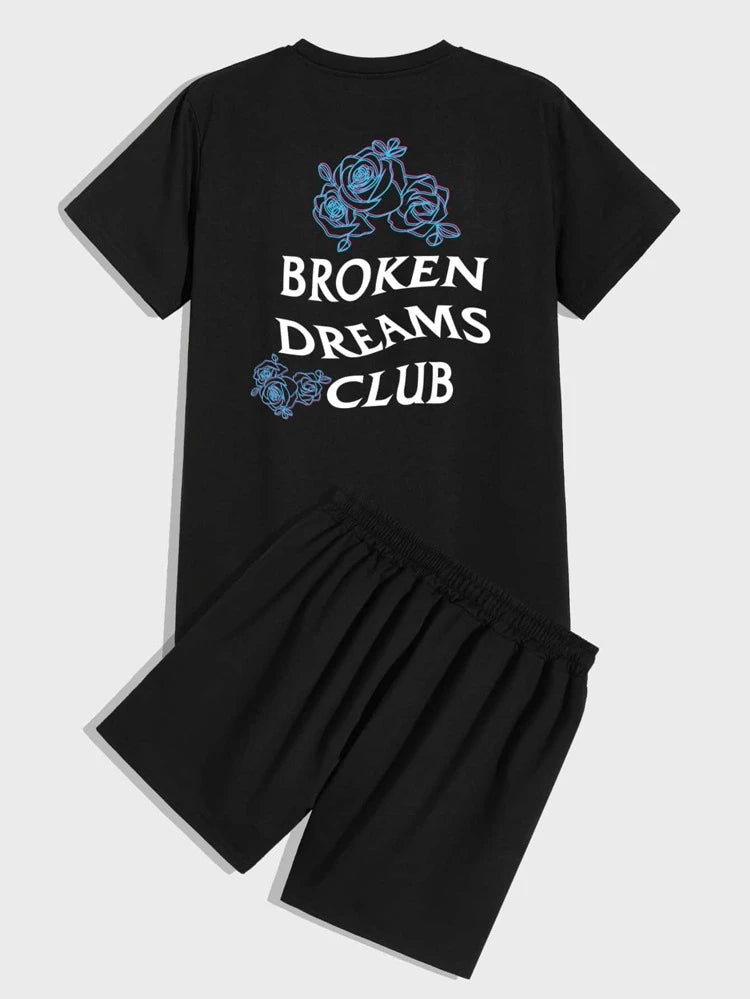 Mens Summer Shorts + T-Shirt Set - SS71 - Black Black