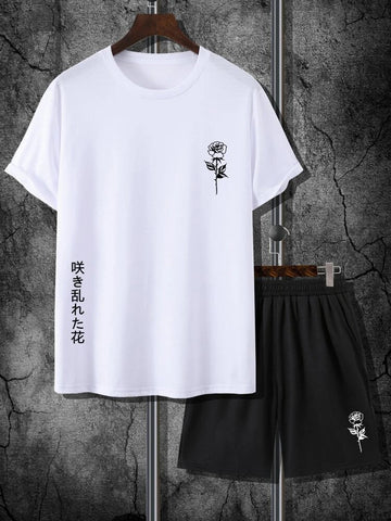 Mens Summer Shorts + T-Shirt Set - SS67 - White Black