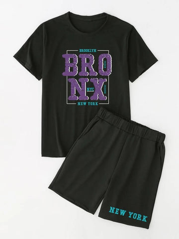 Mens Summer Shorts + T-Shirt Set - SS70 - Black Black