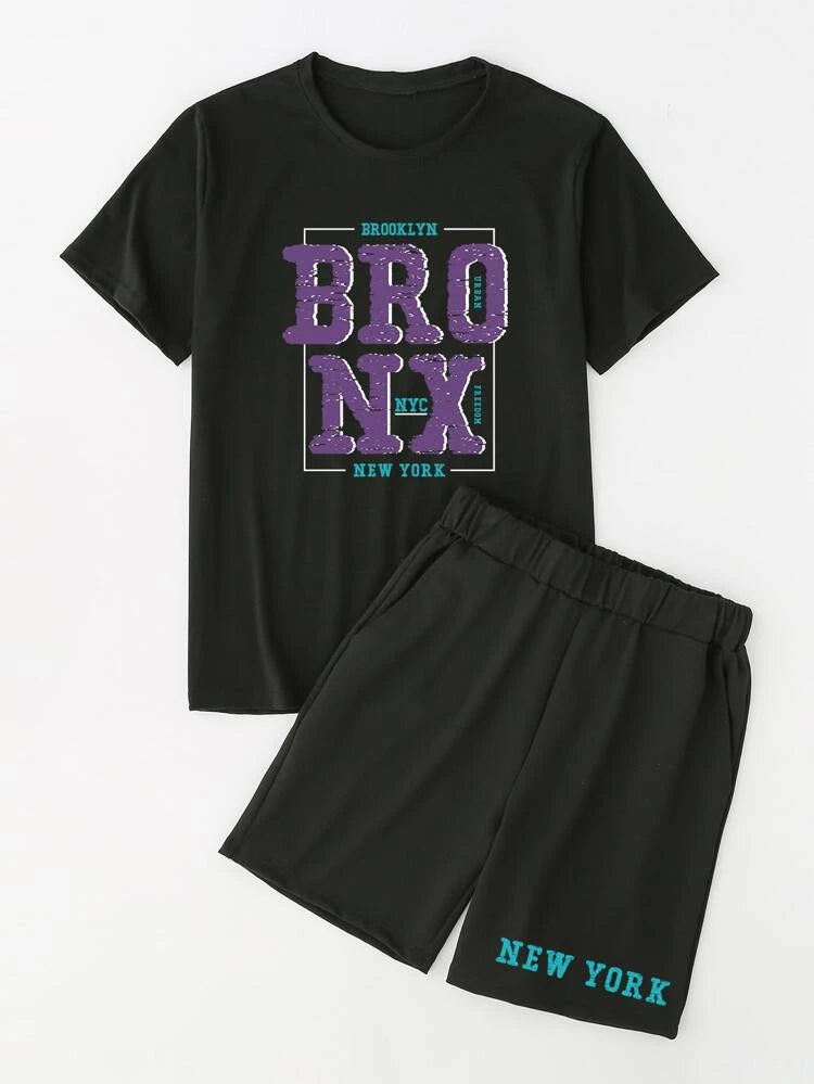 Mens Summer Shorts + T-Shirt Set - SS70 - Black Black