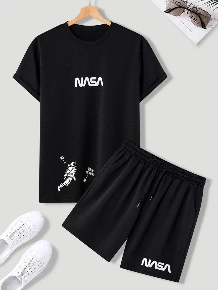 Mens Summer Shorts + T-Shirt Set - SS50 - Black Black