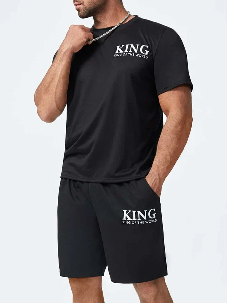 Mens Summer Shorts + T-Shirt Set - SS42 - Black Black