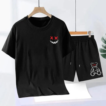 Mens Summer Shorts + T-Shirt Set - SS41 - Black Black
