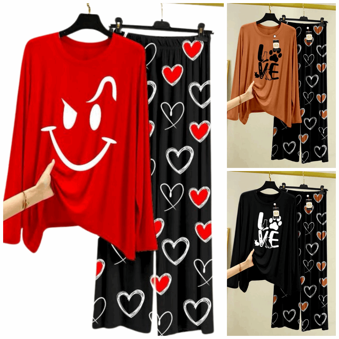 Pack of 3 Women’s Summer Loungewear Sets – Printed T-Shirts & Trousers Women's Summer Suit 889