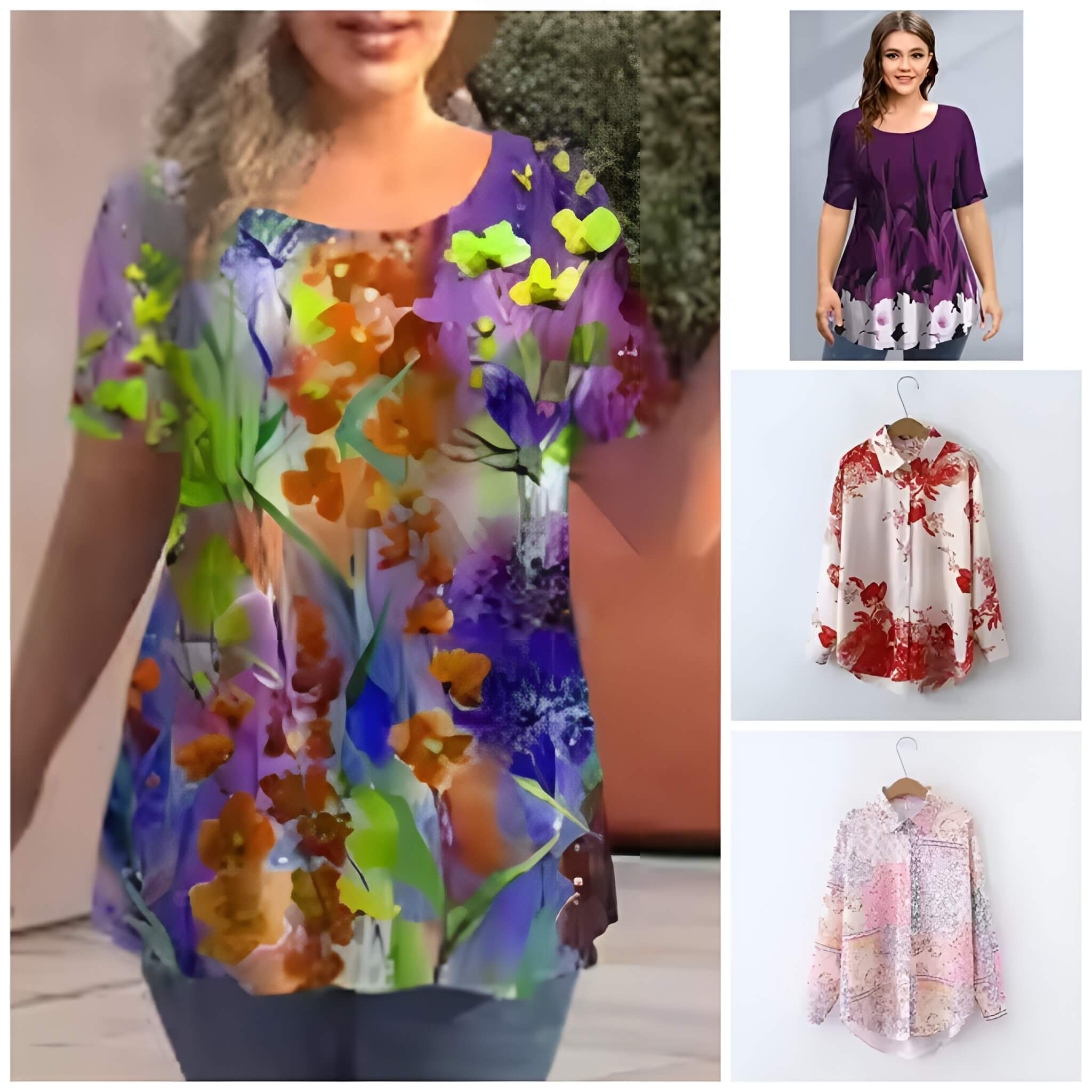 Pack of 4 Trendy Summer T-Shirts for Women – Floral & Graphic Prints | Breathable, Stylish, and Comfortable - 1030