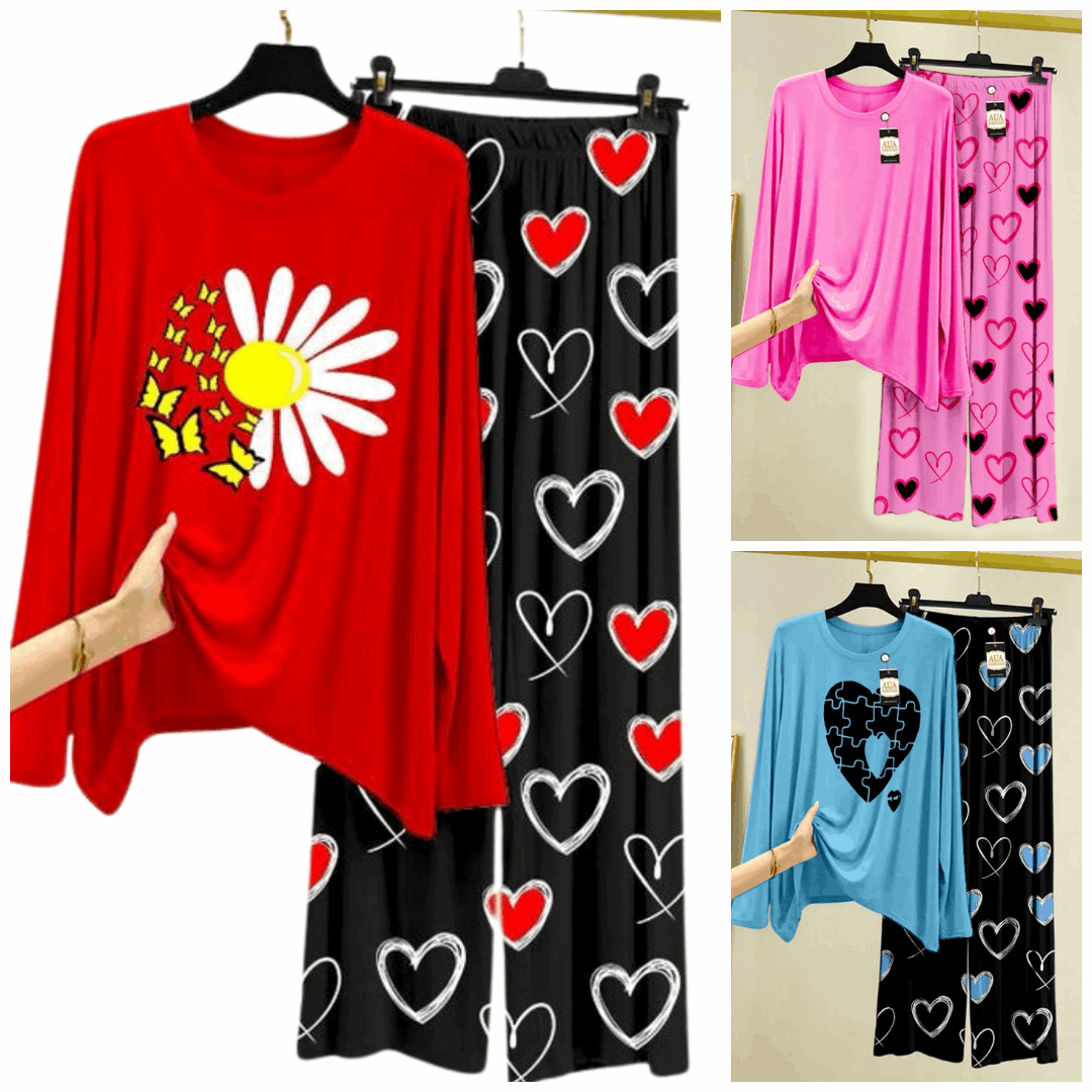 Pack of 3 Women’s Summer Loungewear Sets – Printed T-Shirts & Trousers Women's Summer Suit 891