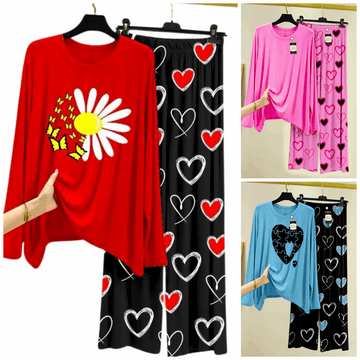 Pack of 3 Women’s Summer Loungewear Sets – Printed T-Shirts & Trousers Women's Summer Suit 891