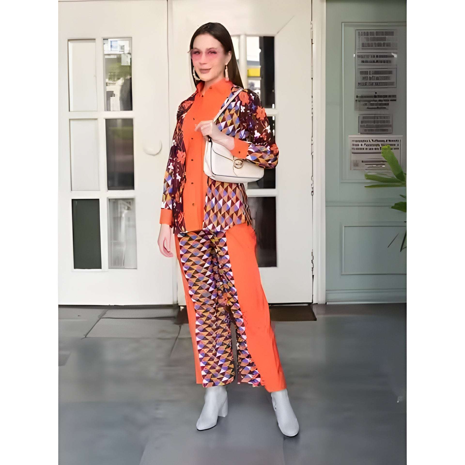 Buy 1 Get 1 Free - Chic Casual Floral Print Coord Two-Piece Set with Pants | Western Style Cotton Summer Suit 76382 (40% Off Super Summer Sale!)