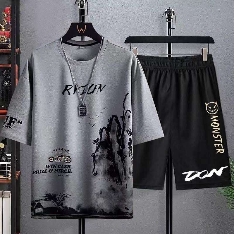 Buy 1 Get 1 Free Men's Summer Set Casual Sports Suit Tracksuit - Short Sleeves T-Shirt  883