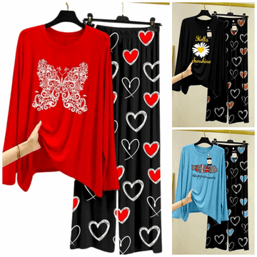 Pack of 3 Women’s Summer Loungewear Sets – Printed T-Shirts & Trousers Women's Summer Suit 893