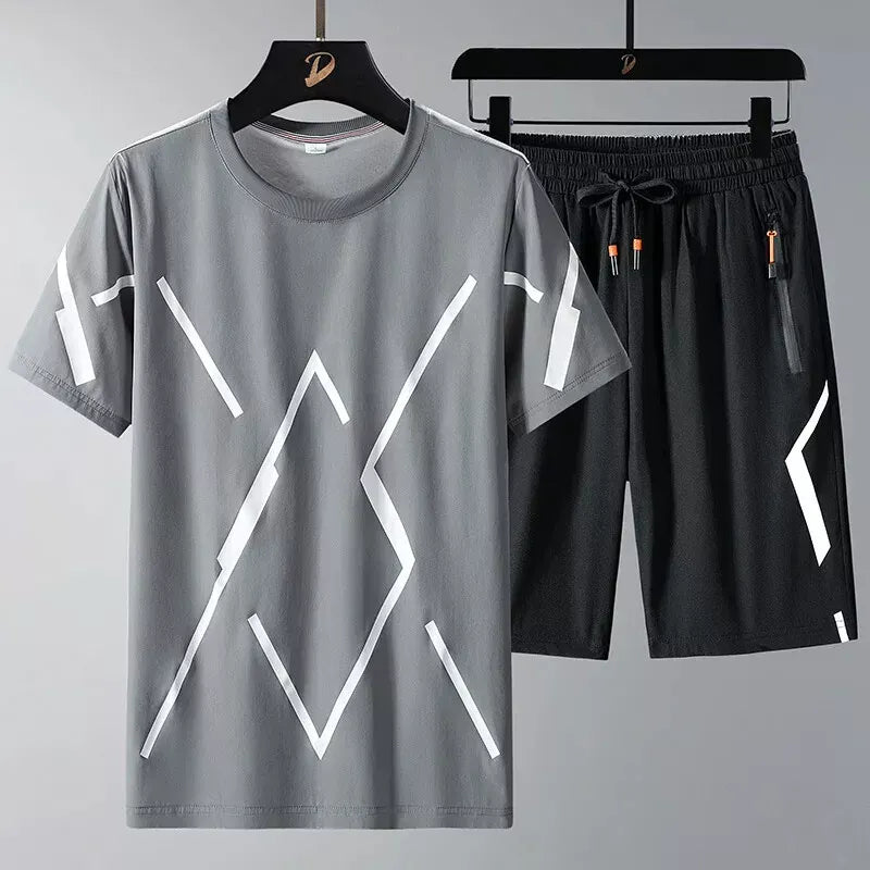 Buy 1 Get 1 Free Men's Summer Set Casual Sports Suit Tracksuit - Short Sleeves T-Shirt  889
