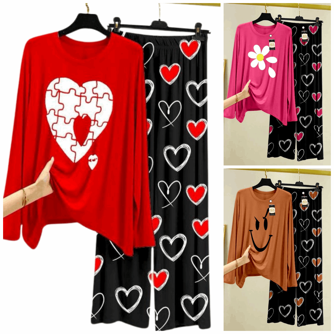 Pack of 3 Women’s Summer Loungewear Sets – Printed T-Shirts & Trousers Women's Summer Suit 894