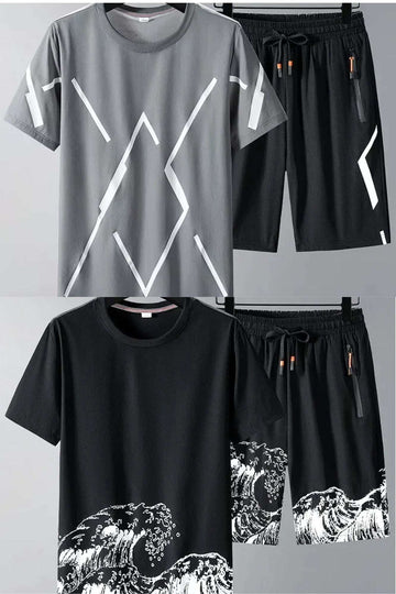 Buy 1 Get 1 Free Men's Summer Set Casual Sports Suit Tracksuit - Short Sleeves T-Shirt  882