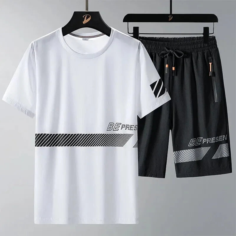 Buy 1 Get 1 Free Men's Summer Set Casual Sports Suit Tracksuit - Short Sleeves T-Shirt  888