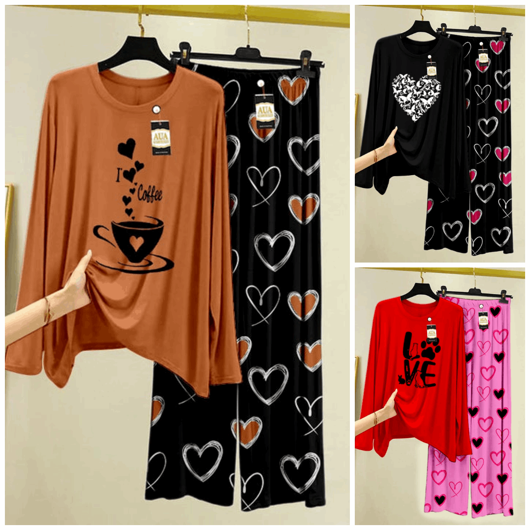Pack of 3 Women’s Summer Loungewear Sets – Printed T-Shirts & Trousers Women's Summer Suit 897