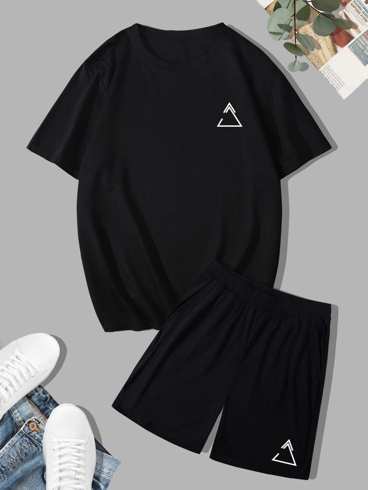 Mens Summer Shorts + T-Shirt Set - SS48 - Black Black