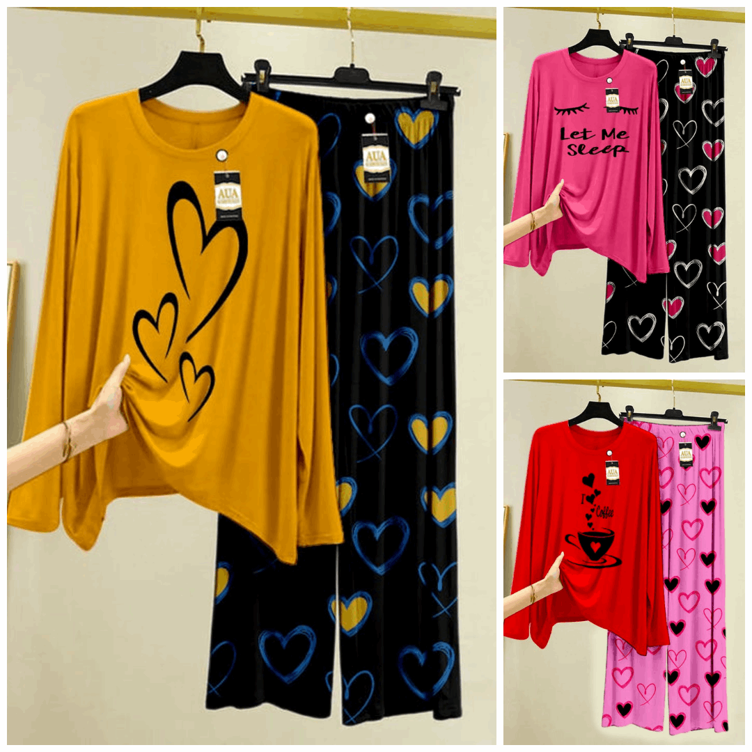 Pack of 3 Women’s Summer Loungewear Sets – Printed T-Shirts & Trousers Women's Summer Suit 898