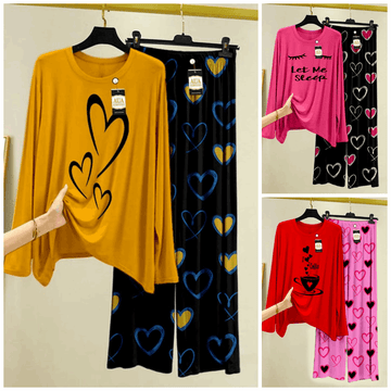 Pack of 3 Women’s Summer Loungewear Sets – Printed T-Shirts & Trousers Women's Summer Suit 898