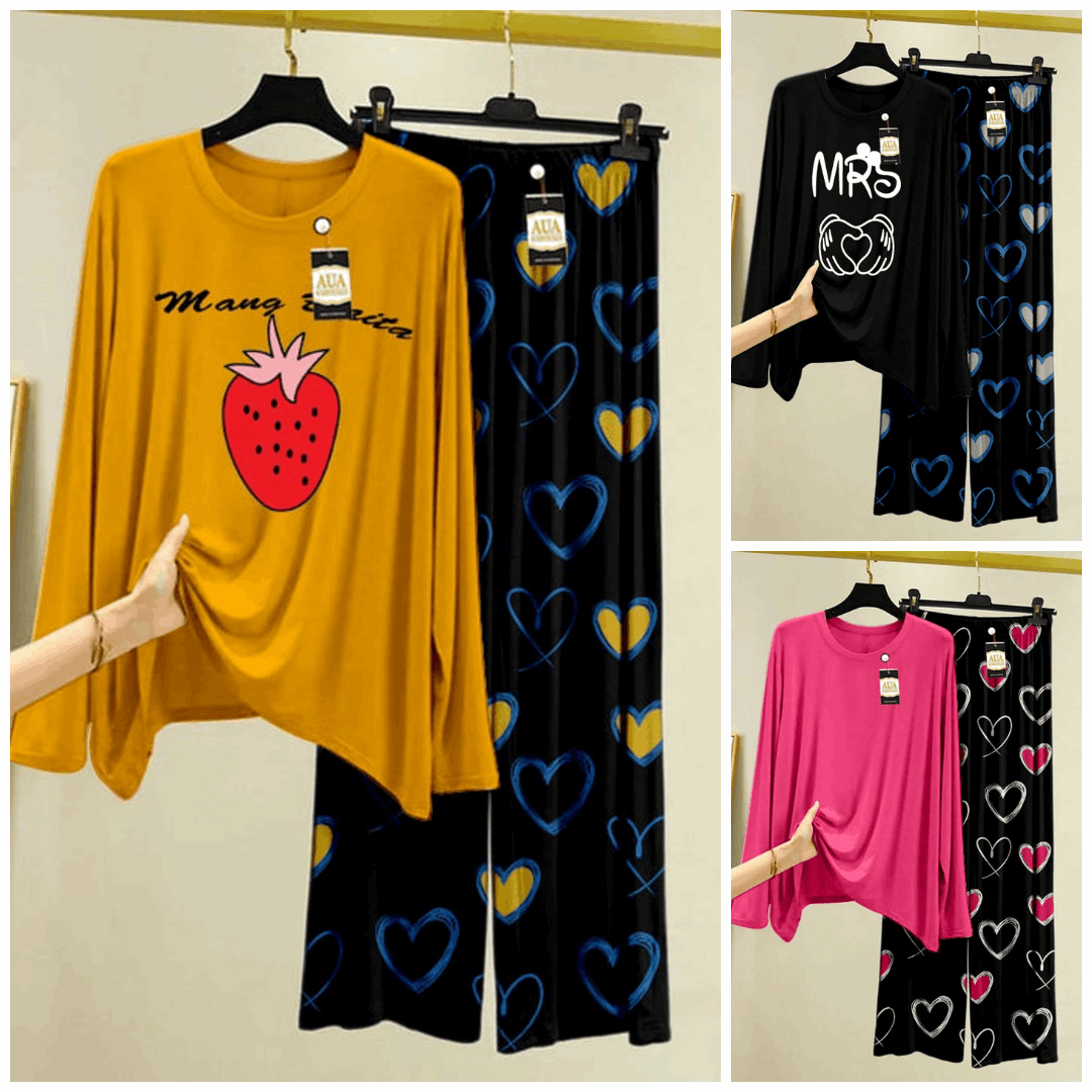 Pack of 3 Women’s Summer Loungewear Sets – Printed T-Shirts & Trousers Women's Summer Suit 899