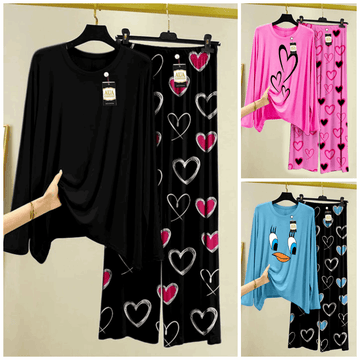 Pack of 3 Women’s Summer Loungewear Sets – Printed T-Shirts & Trousers Women's Summer Suit 900