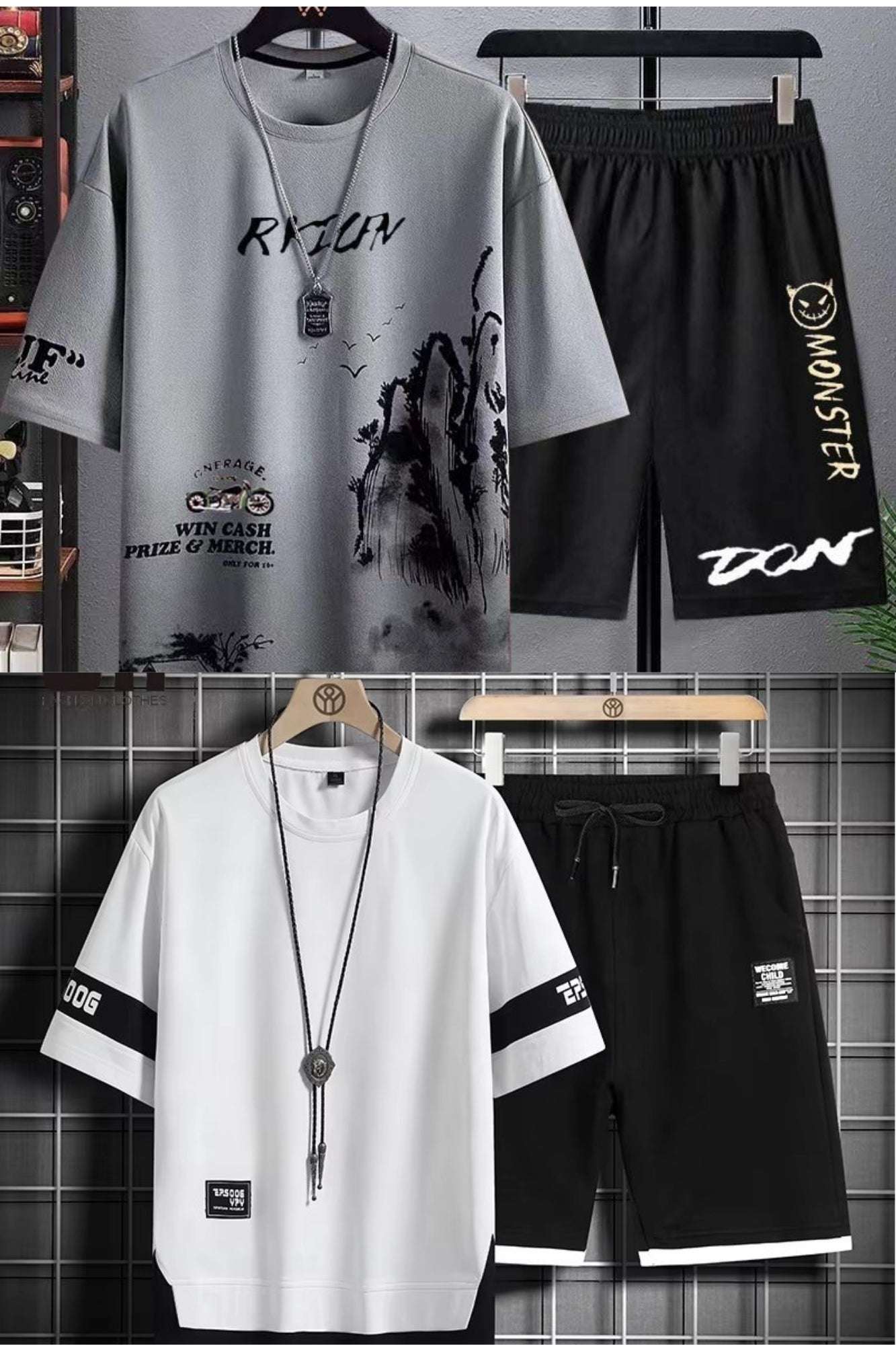 Buy 1 Get 1 Free Men's Summer Set Casual Sports Suit Tracksuit - Short Sleeves T-Shirt  872