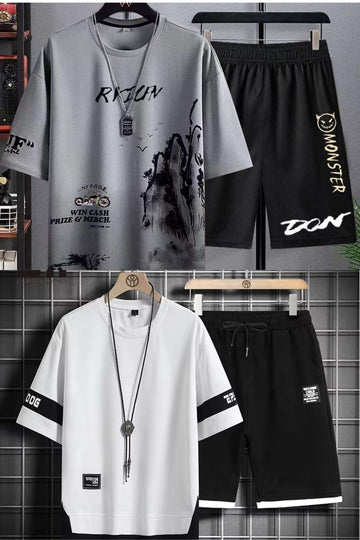 Buy 1 Get 1 Free Men's Summer Set Casual Sports Suit Tracksuit - Short Sleeves T-Shirt  872