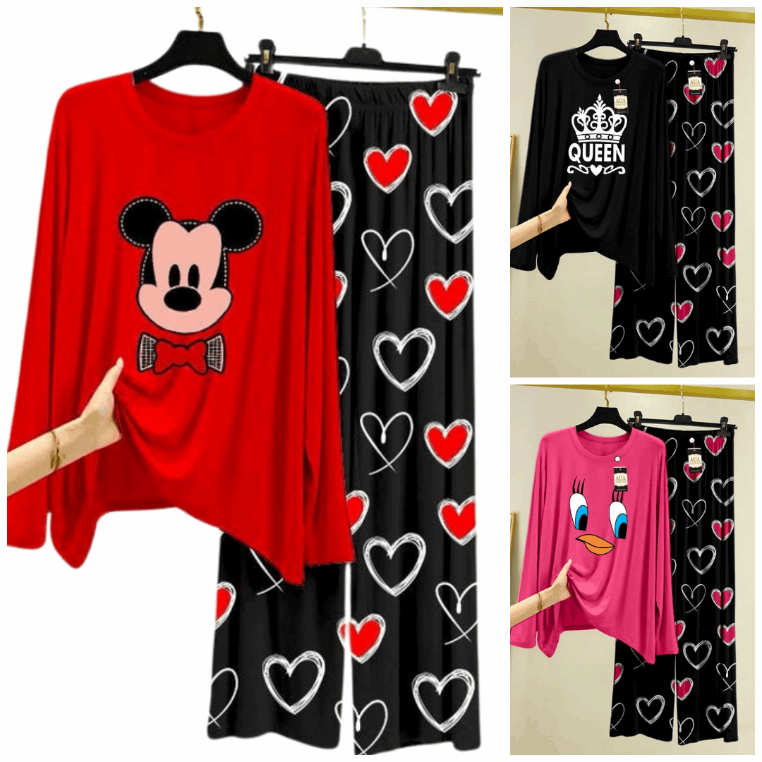 Pack of 3 Women’s Summer Loungewear Sets – Printed T-Shirts & Trousers Women's Summer Suit 875