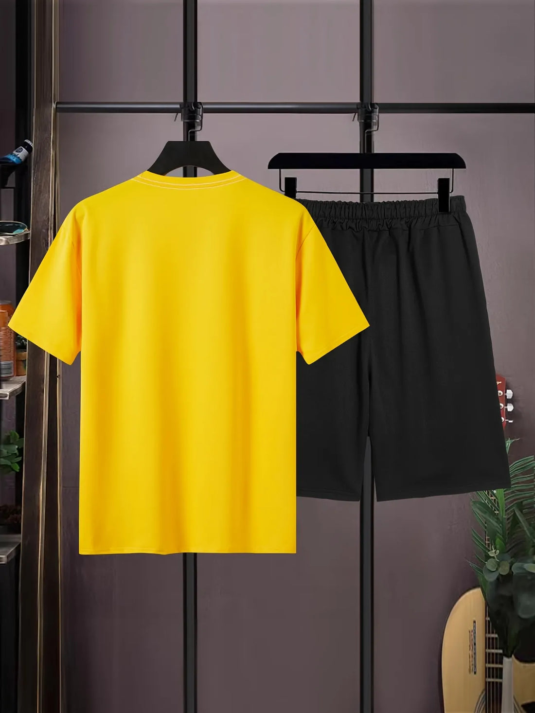 Mens Summer Shorts + T-Shirt Set - SS168 - Yellow Black