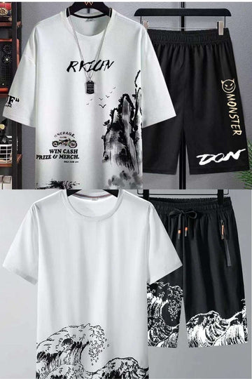 Buy 1 Get 1 Free Men's Summer Set Casual Sports Suit Tracksuit - Short Sleeves T-Shirt  884