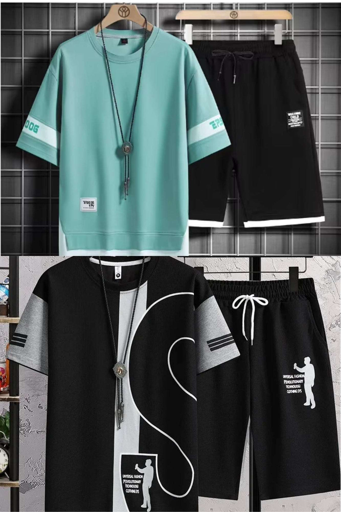 Buy 1 Get 1 Free Men's Summer Set Casual Sports Suit Tracksuit - Short Sleeves T-Shirt  886