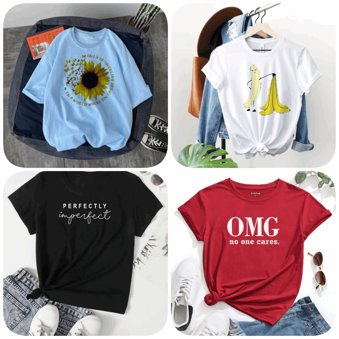 Pack of 4 Trendy Graphic Printed T-Shirts for Women – Stylish & Comfortable Summer Wear - 73661