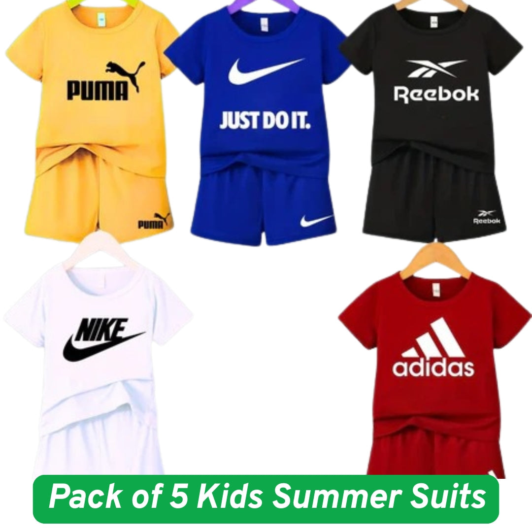 Pack of 5 Kids collection Summer Suits – Stylish Shirt & Shorts Set | Breathable, Durable & Vibrant 628